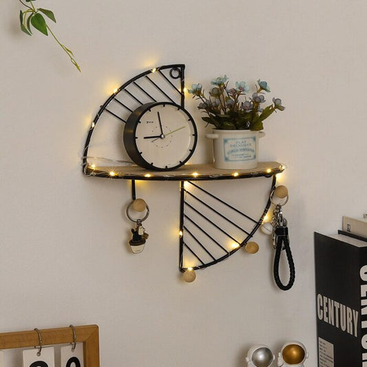Modern simple and creative half circle rectangular wall shelf multi-function hook home bedroom wall decoration storage rack