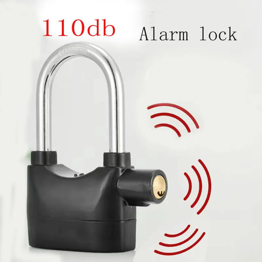 Universal Security Alarm Lock System Waterproof Black Anti Theft Siren 110Dba Alarm Anti Padlock Thickened Shackle Padlock with 3 Keys 1Pcs Polished Finish