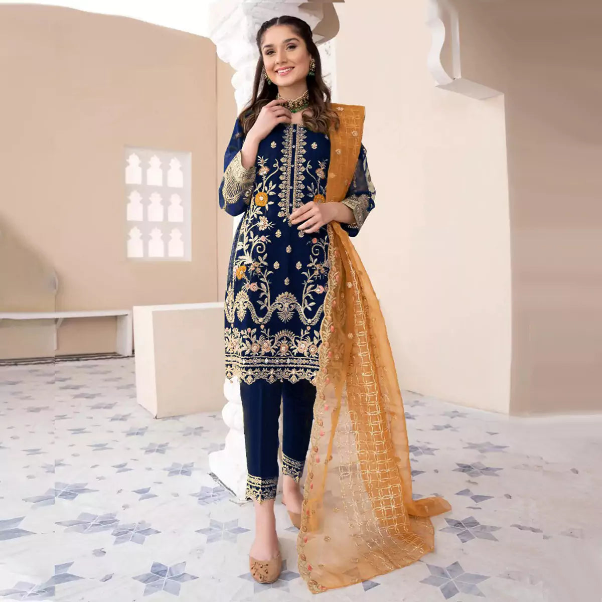 Heavy Embroidered Shirt with Embroidered Trouser & Dupatta