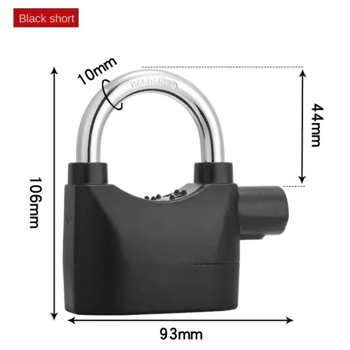 Universal Security Alarm Lock System Waterproof Black Anti Theft Siren 110Dba Alarm Anti Padlock Thickened Shackle Padlock with 3 Keys 1Pcs Polished Finish