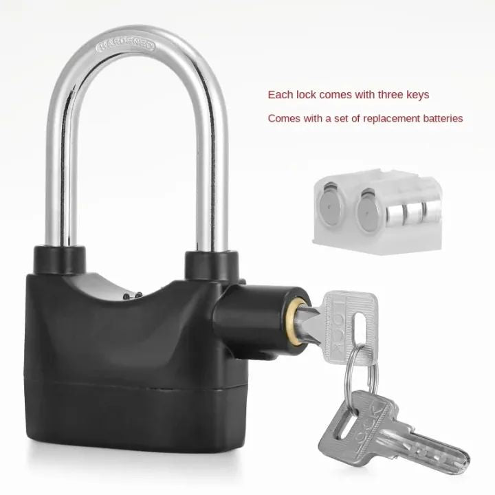 Universal Security Alarm Lock System Waterproof Black Anti Theft Siren 110Dba Alarm Anti Padlock Thickened Shackle Padlock with 3 Keys 1Pcs Polished Finish